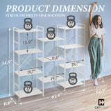 CAPHAUS Triple Column 4 Tier Bookshelf, Industrial Triple Bookcase with 11 Open Display Shelves, Adjustable Wide Shelf for Living Room, Bedroom, Home and Office, White CAPHAUS