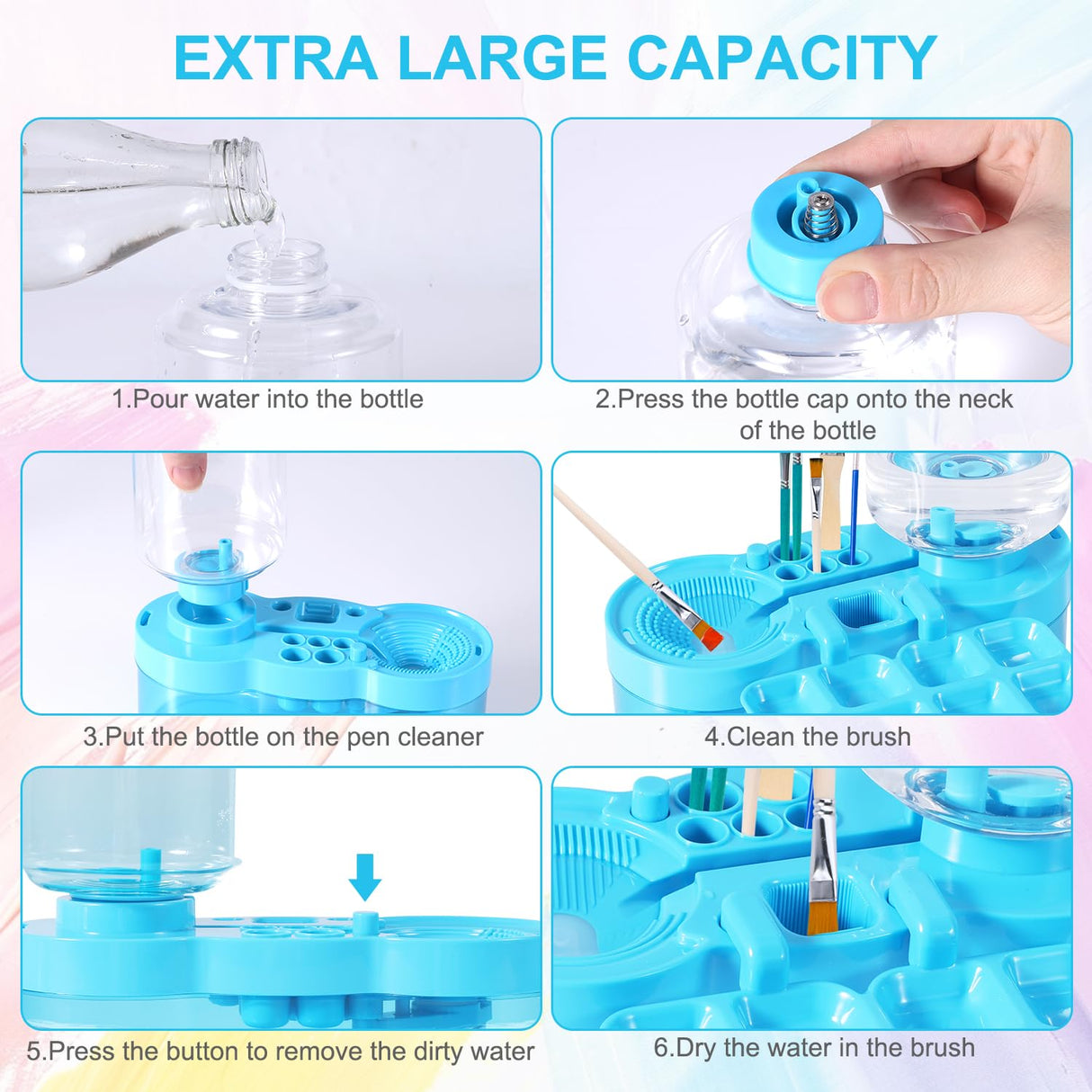 2025 New Paint Brush Cleaner, Plastic Paint Brush Cleaner Tool with Paint Tray Paint Brush Rinser Paint Water Dispenser Practical Paint Brush Washer Painting Art Supplies for Artists (Blue) BOXOB