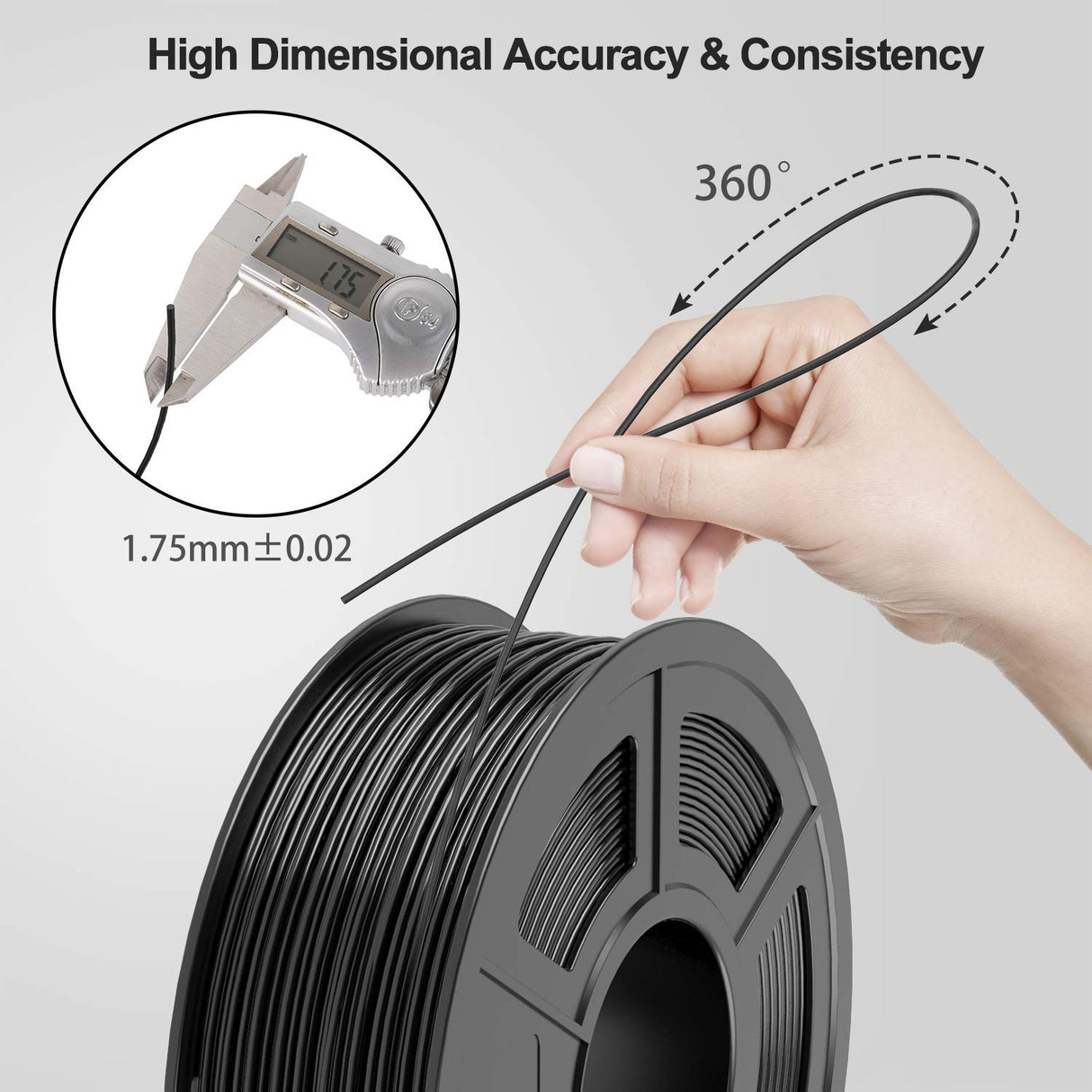 TECBEARS PLA 3D Printer Filament, PLA Filament 1.75mm, Neatly Wound 3D Printing Filament, Dimensional Accuracy +/- 0.02 mm, 1Kg Spool(2.2 lbs), Fits for Most FDM 3D Printers, PLA Black TECBEARS