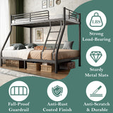 Cyranture Bunk Beds Twin Over Full Size, Heavy Duty Bunk Beds with Bottom Space & Guardrail Metal Bunk Bed Frame for Aldults Dorm Bedroom Guest Room, No Box Spring Needed（Upgrate Black） Cyranture