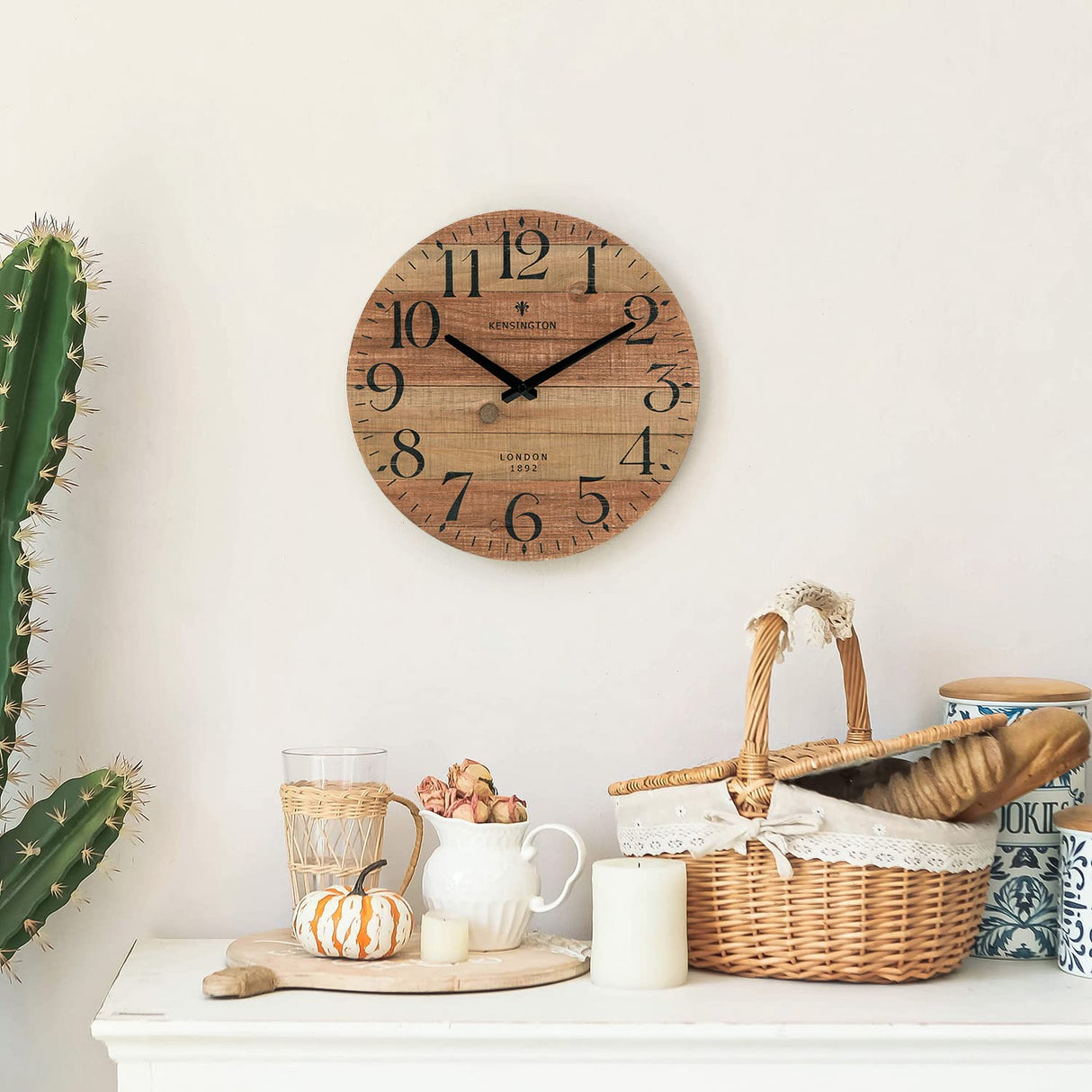 NIKKY HOME Rustic Farmhouse Wood Wall Clock - 12 Inch Battery Operated Silent Non Ticking Distressed Wooden Shiplap Clock for Kitchen, Living Room, Bedroom, Bathroom NIKKY HOME