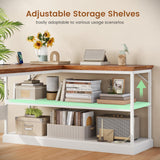 SEDETA L Shaped Desk, Farmhouse Desk with Drawers and Storage Shelves, Executive Home Office Desk with Power Outlet, File Cabinet Storage, Wood Corner Computer Desk, White SEDETA