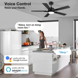 Hoenofly 52” Smart Ceiling Fans with Lights and Remote,Quiet DC Motor,Outdoor Indoor Wood& Black Ceiling Fan,Voice Control via WIFI Alexa App,Modern Dimmable LED Ceiling Fan for Bedroom Patio Porch Hoenofly