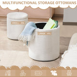 oakvivo Round Ottoman Foot Stool with Storage Set of 2, Storage Ottoman with Removable Lid, Soft Teddy Velvet Upholstered Footstool, Vanity Stool for Makeup, Foot Rest for Living Room, Bedroom, White oakvivo