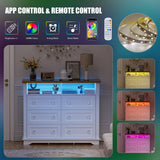 HAIOOU 6 Drawer Dresser for Bedroom White, Chest of Drawers 47 inch Modern Wooden Storage Organizer Tower with 2 Shelves,Power Outlets and LED Lights,Organizer Cabinet for Living Room,Hallway HAIOOU