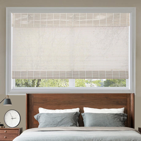 CHEFRU White Bamboo Window Roman Shades, Wood Cordless Light Filter/Sheer Window Blinds CHEFRU
