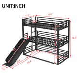 Mental Triple Bunk Bed with Slide, Twin XL Over Twin XL Over TwinXL Triple Bunk Bed with Safety Guardrails, Heavy-Duty Bunkbeds with Noise-Reduced Design, No Box Spring Needed, Black Harper & Bright Designs
