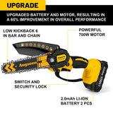 Mini Chainsaw Cordless 6 Inch, Chainsaw with 2 Batteries & 2 Chains, Lightweight Cordless Chain Saw with Safety Lock for Tree Trimming, Branches, Wood Cutting ANGSEEN