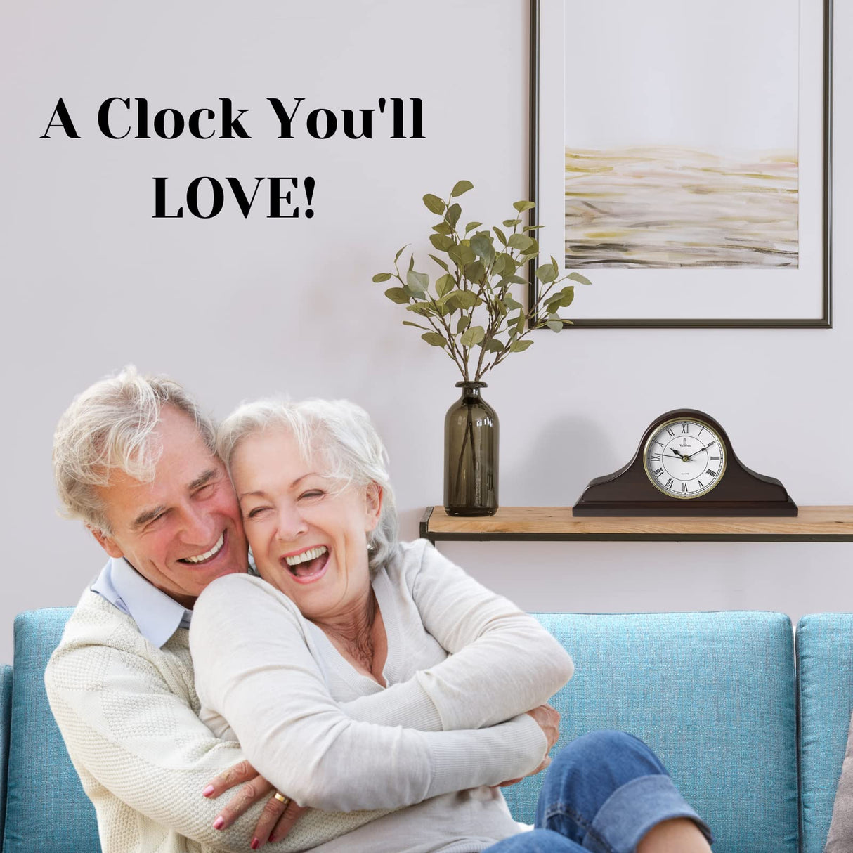 Mantel Clock Battery Operated - Wooden Mantle Clock - 15x7.5 - Silent, Made of Real Wood & Easy to Read - for Living Room Decor Above Fireplace Mantel, Office, Shelf, Table & Home Décor Gift Lovely Home Essentials