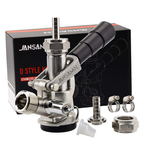 Keg Coupler, Sankey D Tap with 304 Stainless Steel Probe, Keg Coupler D System with Black Handle & Hose Clamp, D Style,Sankey D Tap for 5/16" ID Hose JANSAMN