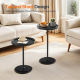 HOOBRO Nesting Coffee Table Set of 2, Small Round Coffee Table Set with Wooden Pedestal, Modern Circle Accent Side Tables for Living Room, Center, Black BB170BZ01 HOOBRO