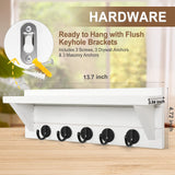 Lwenki Wall Key Holder with Shelf, Rustic Shelf with Hooks Made of Paulownia Wood Holds Keys, Dog Leash, Bags and More - 13.7" W x 4.7" H x 3.5" D Decorative Key Hanger and Entryway Shelf (White) Lwenki