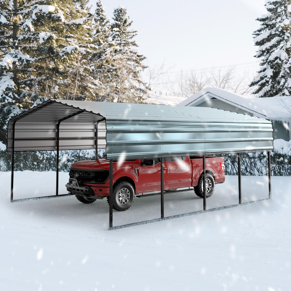 EROMMY 12x20 FT Metal Carport, 12' x 20' x 8.6' Heavy Duty Carport Canopy with Galvanized Metal Roof and Frame for Car, Boat, Pickup and Tractors EROMMY