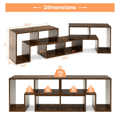 Tangkula 3 Pieces Console TV Stand, Free-Combination Entertainment Center for 50 55 60 65 Inch TV, Minimalist Modern Media Stand, DIY Open Storage Bookcase Shelf for Living Room (Brown)