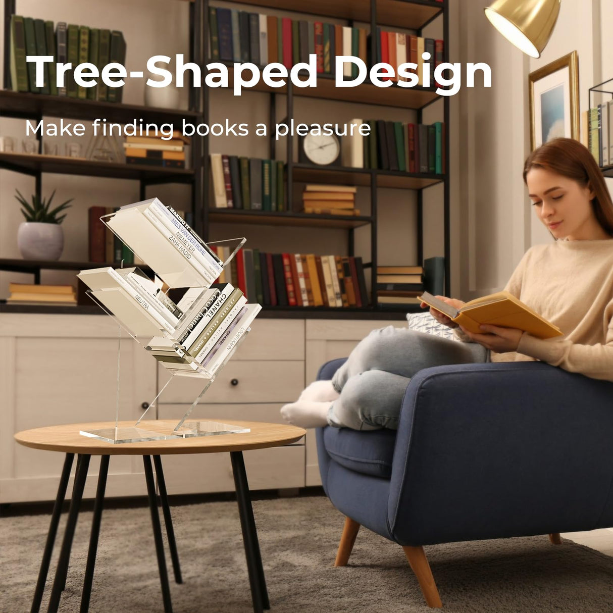 YiXinHo Small Shelf, 3 Tier Acrylic Mini Bookshelf, Tree Bookshelf for Tiny Home, Mini Book Shelf for Book/Cd/Movie Storage Cabinet/Room Corner/Office YiXinHo