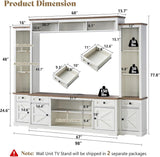 AMERLIFE 98" Farmhouse Entertainment Center Wall Unit with Bookshelves, Wine Cabinet, Fits 78" TVs, Large TV Stand with Power Outlets & Barn Door, Rustic Media Console for Living Room, White AMERLIFE