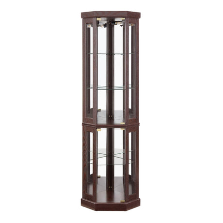 Eyisean 70" Lighted Glass Corner Curio Cabinet, Display Cabinet with Elegant Tempered Glass Door, China Cabinet with Light Bulb, Mirrored Back Panel, Rack for Living Room Storage(Dark Cherry) Eyisean