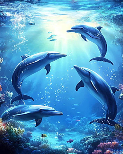 VNUIEHG Dolphin Paint by Numbers Kit for Adults Beginner, Sea World Paint by Numbers Kit with Brushes and Acrylic, DIY Arts and Crafts for Adults Women for Home Decor Art, Gifts 16x20 in (No Frame)