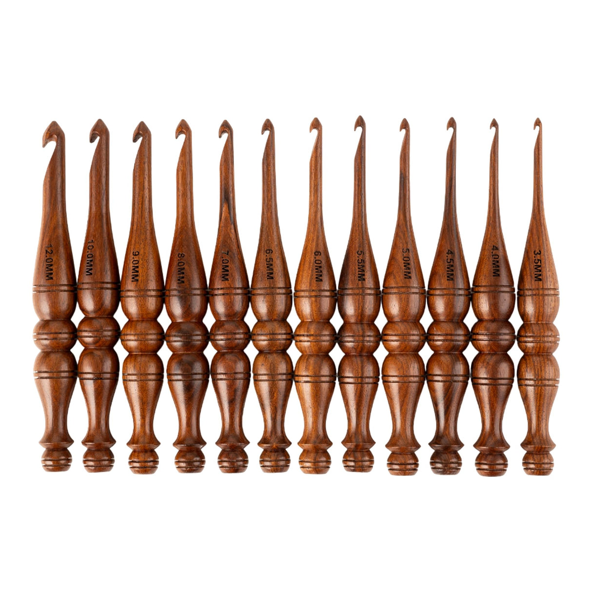Bhartiya Handicrafts Wooden Crochet Hooks Set, 12pcs Ergonomic Knitting Needles - Rosewood, 3.5mm(E) to 12mm(P) - Includes Holder Bhartiya Handicrafts