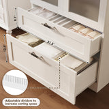 MEISSALIVVE 2 Door Wardrobe Cabinet with Hanging Rod & 2 Drawers, 70.9''H Armoire Wardrobe Closet with Frosted Glass, Wardrobe Clothes Storage Closet Cabinet for Bedroom, Wood Grain MEISSALIVVE