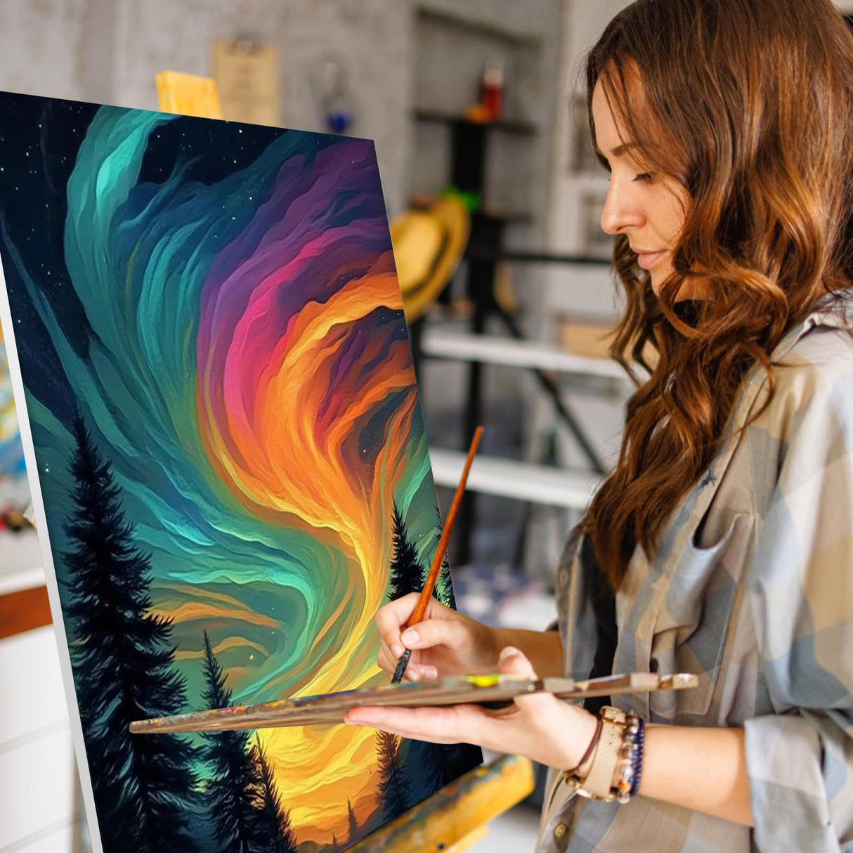 Paint by Numbers Kit for Adults - Aurora Adult Paint by Number Kits on Canvas for Beginner, Starry Night DIY Acrylic Oil Number Painting for Adults, Perfect for Home Decor Gift 16x20 Inch GEEHEIY