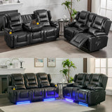 SAMERY Power Loveseat Recliner Sofa with Flip Backrest, Electric Reclining Loveseat Sofa RV Couch 3 Seater with USB Ports/Power Outlets/LED Light/Cup Holders/Pockets/Pillows for Living Room RV SAMERY