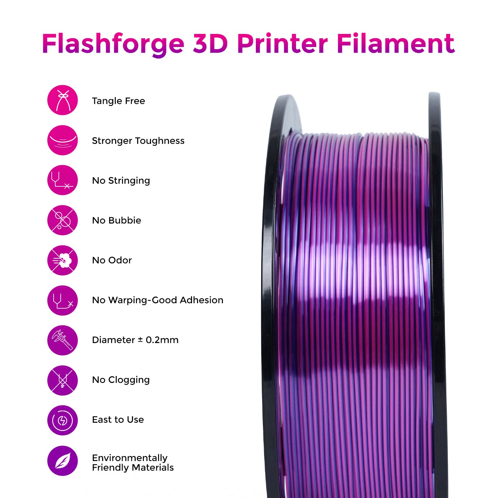 FLASHFORGE Silk Dual Color Filament, Blue and Rose 2 in 1 Coextrusion Silk PLA Filament 1.75mm, 3D Printer Filament Color Change 1kg(2.2lbs) Spool, Dimensional Accuracy +/- 0.02mm - WoodArtSupply