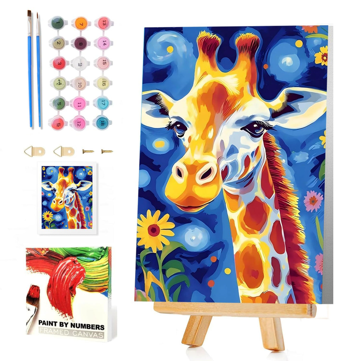 Paint by Numbers for Adult with Frame, Giraffe Paint by Numbers Kit for Adults Beginners, DIY Acrylic Painting on Canvas for Home Wall Art Decor 7.8x11.8Inch (with Frame Easel) Mandun