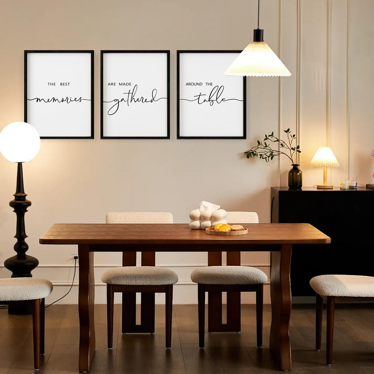 Houmury Set of 3 Framed Farmhouse Memories Around Table Sign Wall Decor for Living Room Wall Art Wood Signs (Black, 16"x24") Houmury