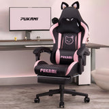 PUKAMI Gaming Chair Cute with Cat Ears,Ergonomic Computer Chair for Girl with Footrest and Headrest,Comfortable Reclining PC Game Chair for Adult,Teen,Black PUKAMI