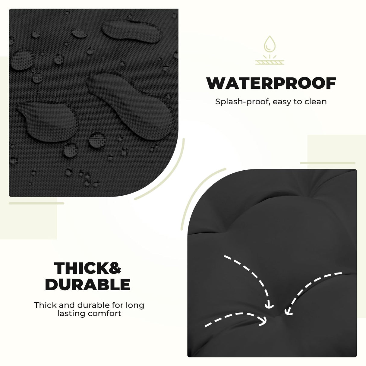 DANGHOOGY Outdoor Double Egg Chair Cushions, Waterproof Wicker Egg Chair Replacement Cushion, Thickened Hanging Chair Cushion, 65x47x7 Inches (Black) DANGHOOGY