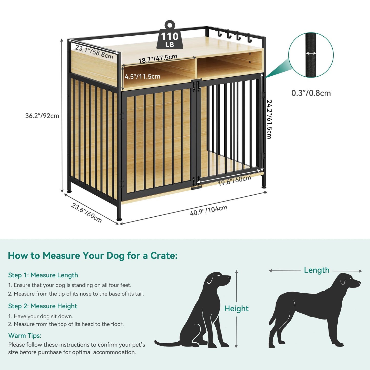 YITAHOME Large Dog Crate, 41" Heavy Duty Dog Kennel with 2 Drawers End Table, Wooden Dog Cage Indoor Dog House Pet Crate Table with Double Doors for Large Medium Small Dogs, Walnut Color - WoodArtSupply