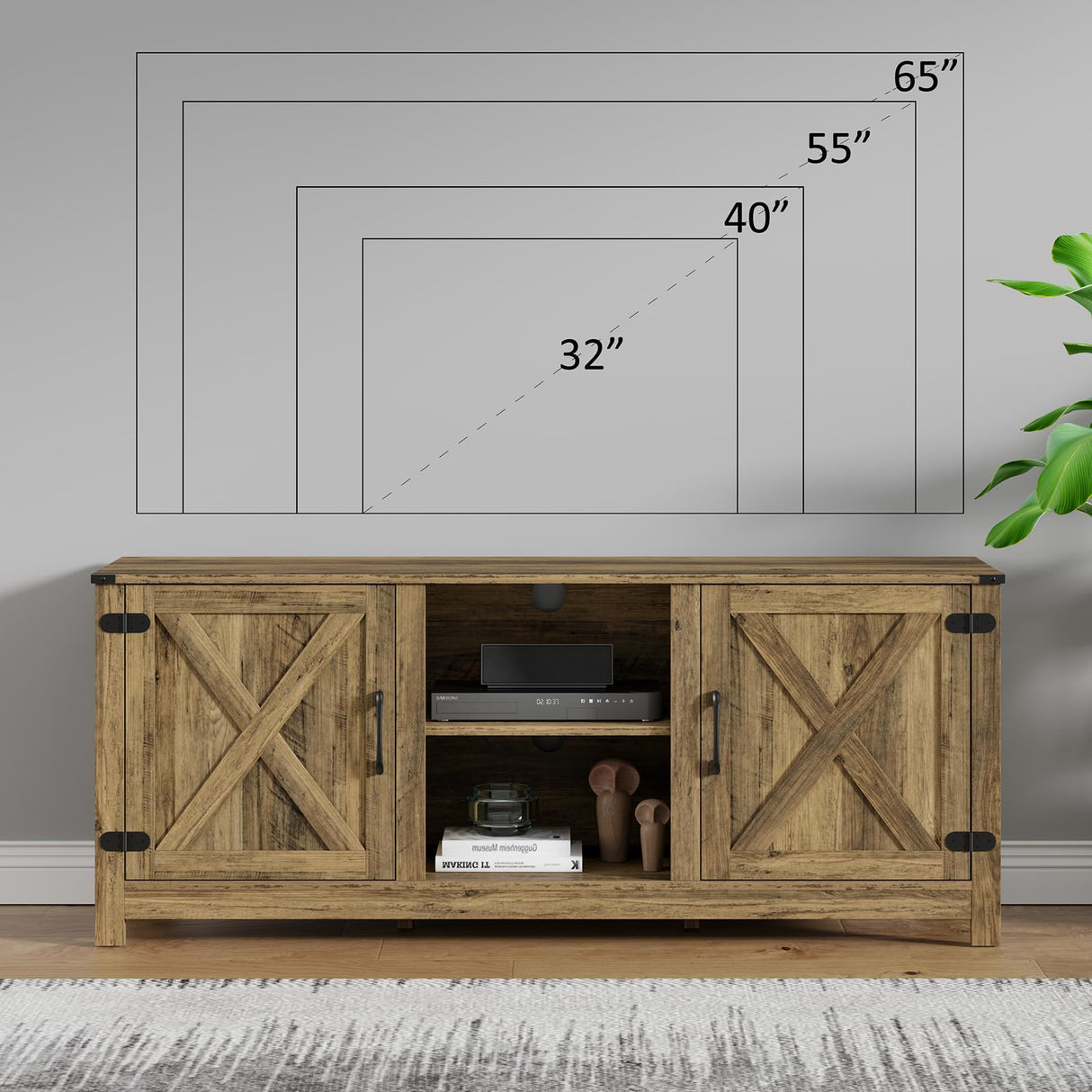Mufico Farmhouse TV Stand for 65 Inch TV, 58" L*15.75" W*24" H Entertainment Center with Storage,Media Console Cabinets with Barn Door,TV Console Table for Living Room Mufico
