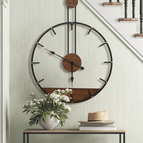 Micasso 24 * 32 in Solid Wood Large Wall Clock, Modern Simple Wall Decor Metal Frame Silent Non Ticking Clock for Living Room Decor, Kitchen, Bedroom. Micasso