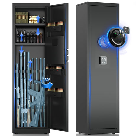 Lnoauys 8-10 Gun Safe for Rifles and Pistols, Gun Cabinets for Rifles and Shotguns, Long Gun Safe for Home Rifle and Pistols with Dual Alarm & Mute Mode, Gun Cabinet with Quick Access and Gun Rack Lnoauys