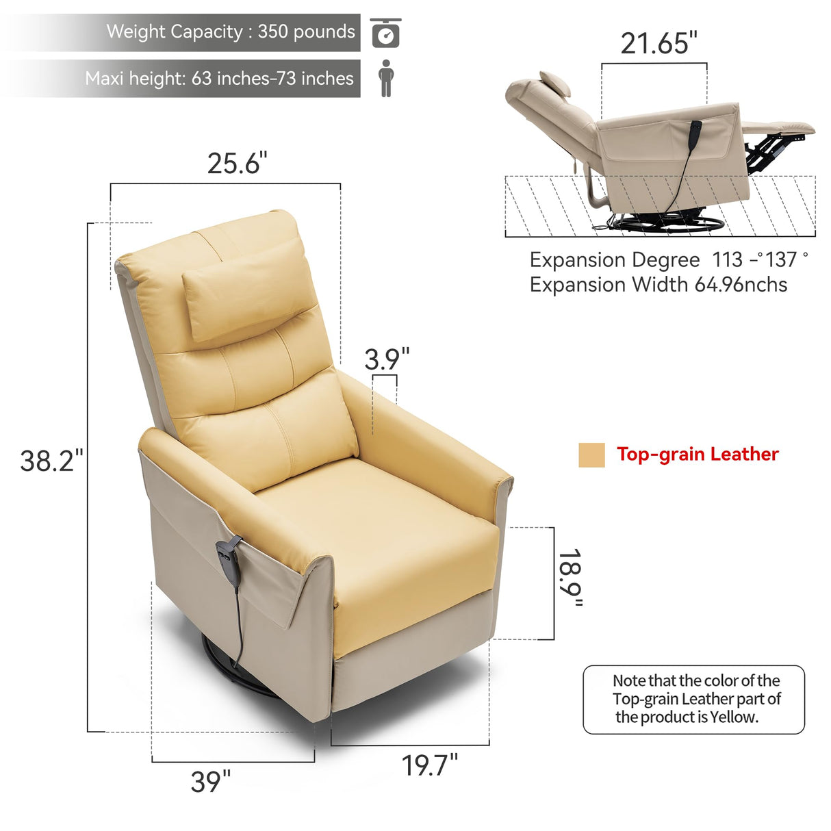 AIRSKY Genuine Leather Recliner Chair, Italian Water-Washing Process,Power Recliner Chair Electric Recliner Chairs for Adults, Swivel Rocker Recliner, Wall Hugger Recliners, Beige, P1 AIRSKY