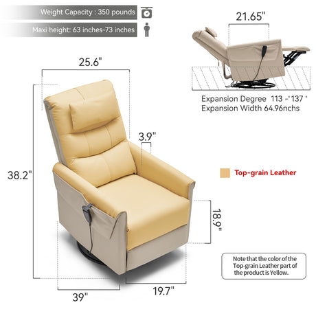 AIRSKY Genuine Leather Recliner Chair, Italian Water-Washing Process,Power Recliner Chair Electric Recliner Chairs for Adults, Swivel Rocker Recliner, Wall Hugger Recliners, Beige, P1 AIRSKY