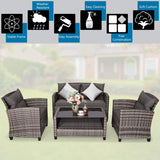 Tangkula 4 PCS Patio Wicker Conversation Furniture Set, Outdoor Rattan Sofa Set with Padded Cushion & Tempered Glass Coffee Table, Wicker Sectional Sofas & Table for Courtyard Balcony Garden (1, Grey) Tangkula
