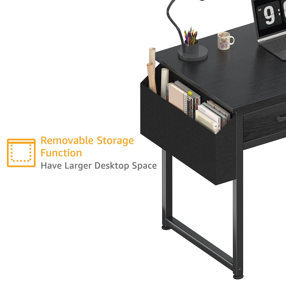 DLisiting Small Desk with Fabric Drawers for Bedroom, 32 Inch Small Gaming Desk with 2 Drawers for Small Space, Study Writing Table PC Desks, Black DLisiting