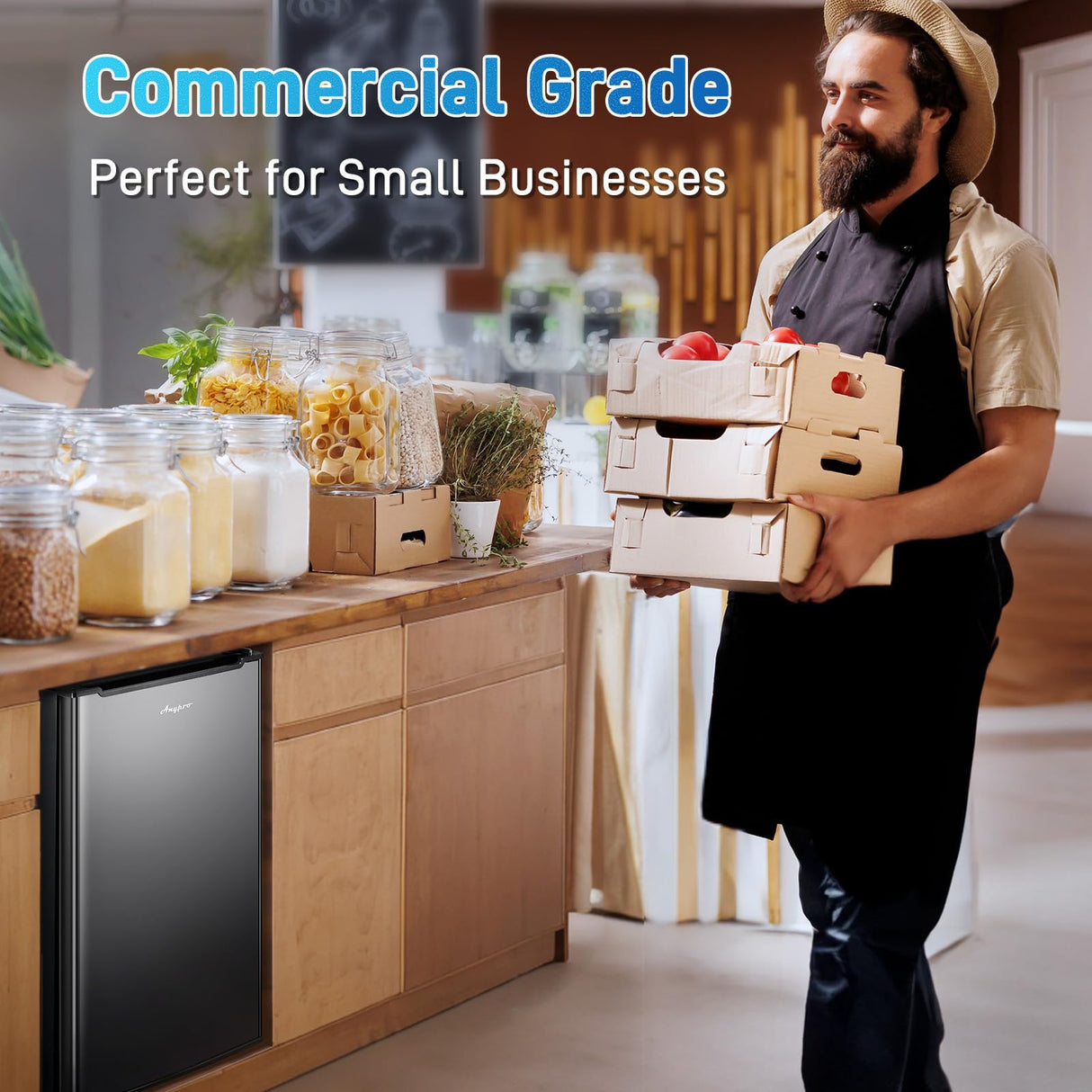 Anypro Compact Mini Upright Freezer 3 Cu.Ft with 3 Pull-down Drawer Doors and Adjustable Thermostat, Single Door Small Deep Standing Freezer Rapid Cooling for Home, Office, Dorm, Garage, Black Anypro