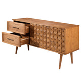 Walker Edison Deluca Boho Solid Wood 2 Door Sideboard with Prism Detail, 58 Inch, Caramel Walker Edison