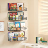 Wall Mounted Metal Kids Bookshelf - Wall Book Shelf for Kids Rooms, Hanging Book Baskets Organizer for Room Decor, Nursery Classroom Home Floating Bookshelves Set of 4 MFTEK