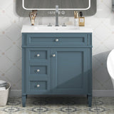 Virubi 30 Inch Bathroom Vanity with Ceramic Sink, Modern Bathroom Storage Cabinet with 3 Drawers and 1 Soft Closing Door, Solid Wood Frame Bathroom Vanities (Blue) Virubi