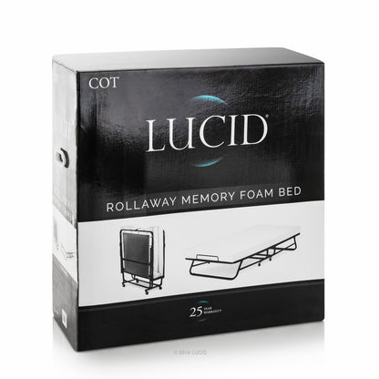 Lucid Rollaway Folding Guest Bed with 4 Inch Memory Foam Mattress- Rolling Cot- Easy Storage-Cot Size Bed