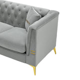 UDiaoszAM 3 Seater 82" Chesterfield Sofa, Wide and Thick Cloud Couch with Tuxedo Arm Tufted Back, Plush Velvet Fabric Sofa Comfy Couches for Living Room with Two Pillows (2, Grey) UDiaoszAM