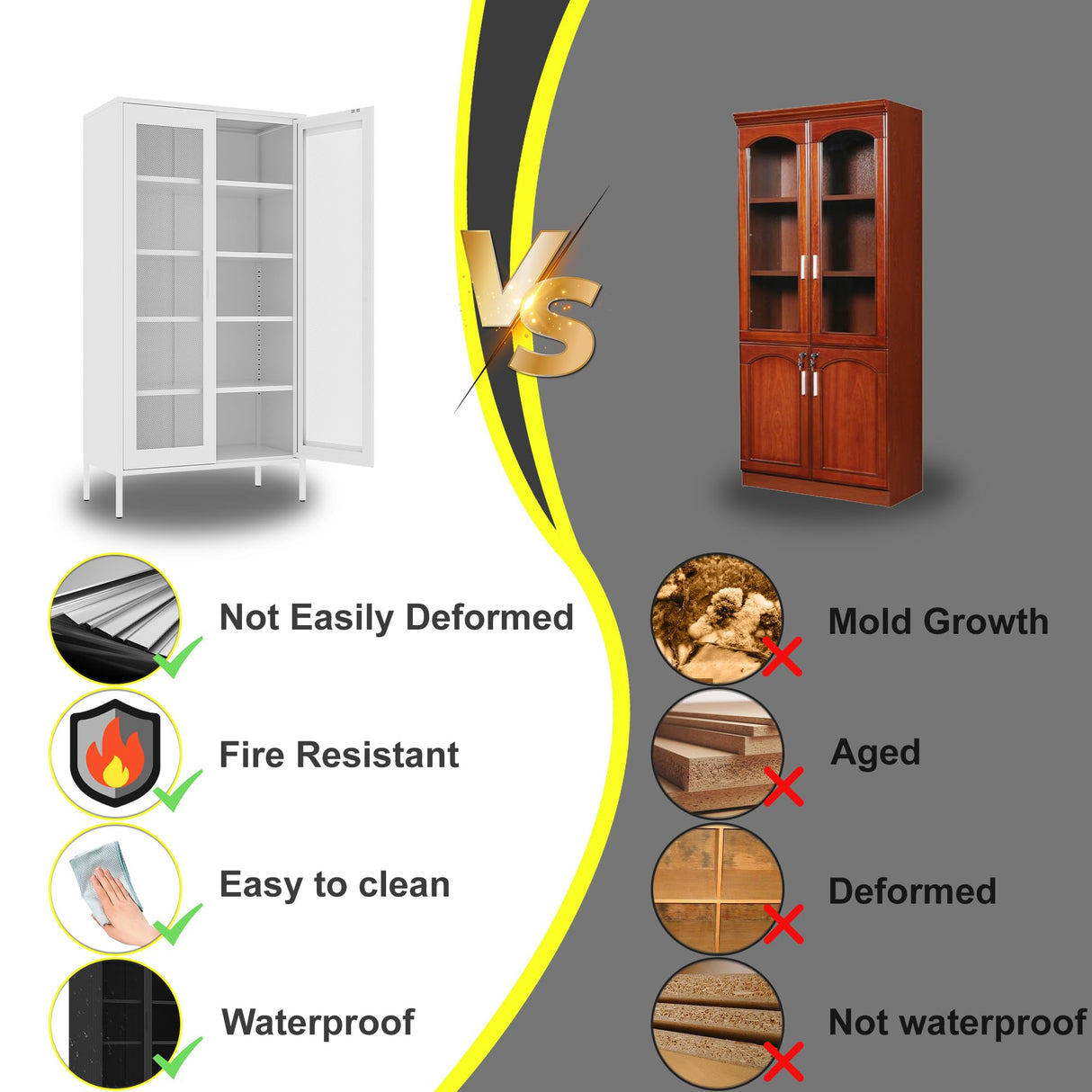 Baborokic Metal Storage Cabinet,Kitchen Pantry Cabinet with 2 Mesh Doors,Tall Organizer Steel Cabinets,Large Metal Locker Storage Cabinet for Home,Office,Living Room(72" White) Baborokic