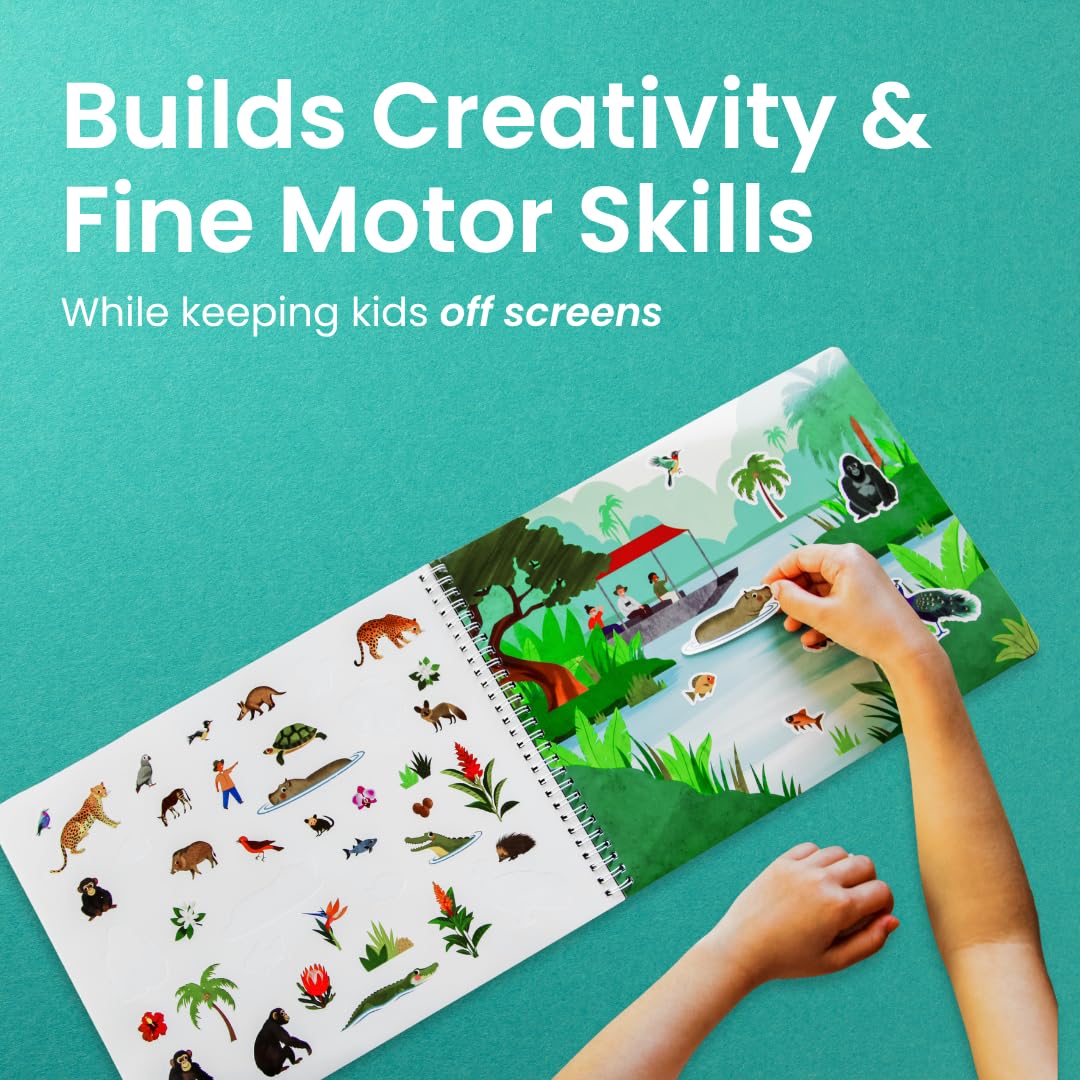 Cupkin Safari Animal Sticker Book Activity for Kids, Toddler Airplane Travel Essentials, 500+ Stickers for Kids + 12 Scenes + 12 Coloring Book Pages, Animal Lover Children's Gift, Crafts Ages 2-8 CUPKIN