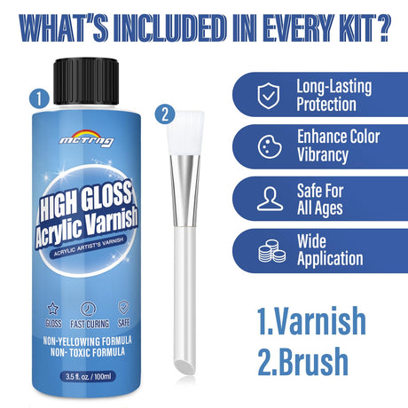 MCTRHG Gloss Varnish for Acrylic Painting, Artist's Acrylic Varnish, Non-Yellowing, Non-Toxic, Anti-Crazing, High Gloss Finish, for Artwork, Acrylics Paint, Suitable for Pro Artists, Hobby Painter MCTRHG