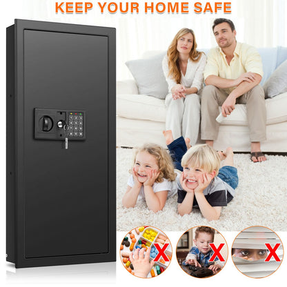 29.53" Tall Fireproof Wall Safes Between the Studs 16" Centers, Heavy Duty Electronic Hidden Safe with Removable Shelf, Home Safe for Firearms, Money, Jewelry, Passport