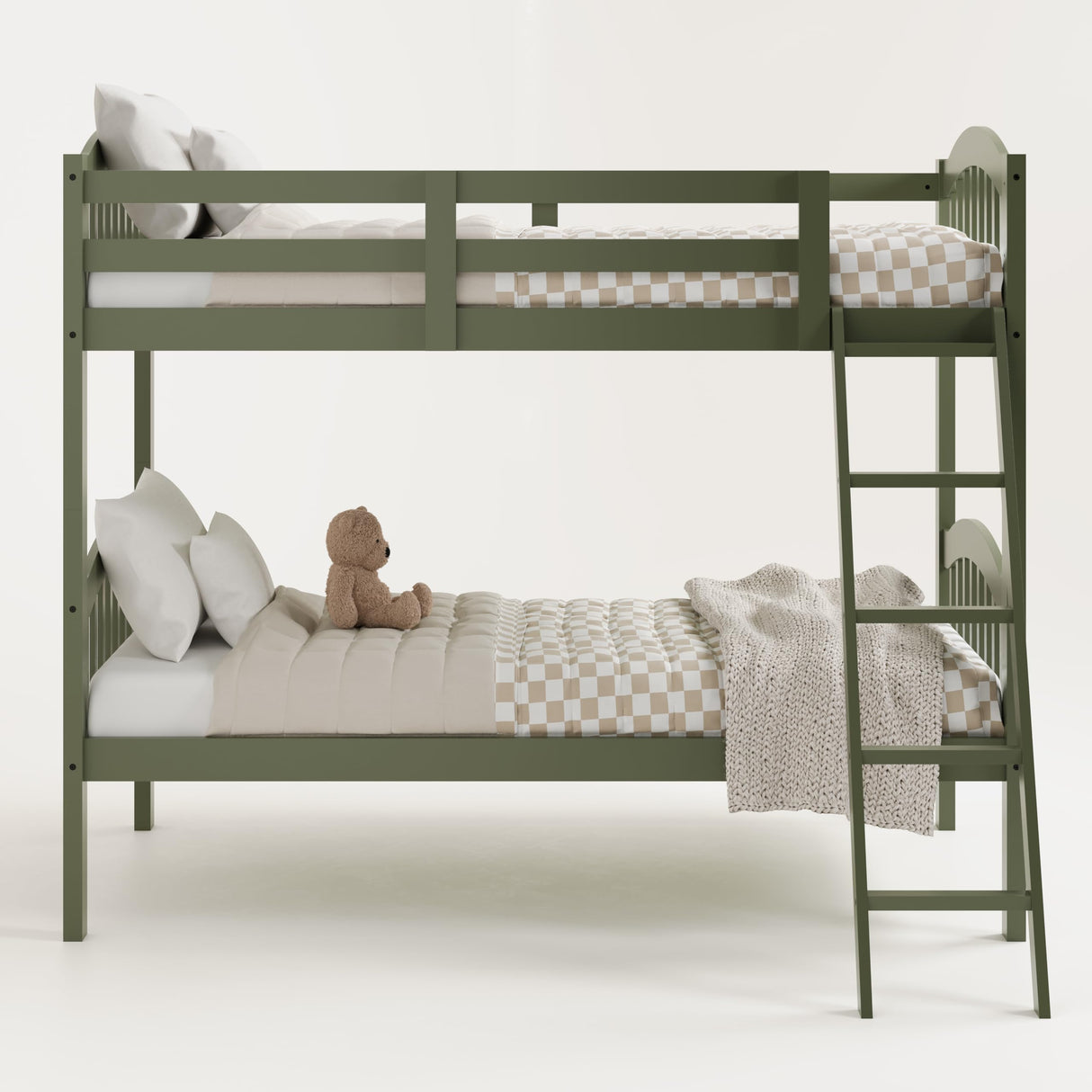 Storkcraft Long Horn Twin-Over-Twin Bunk Bed (Olive) - GREENGUARD Gold Certified, Converts to 2 Individual Twin Beds, Wood Slats, Bunk Bed Twin Over Twin for Kids, Ideal for Kids Storkcraft